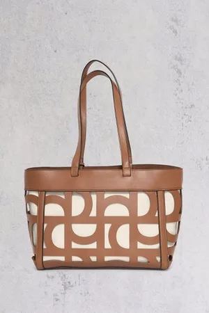 Bulaggi Bruine shopper handtas met ecru motief