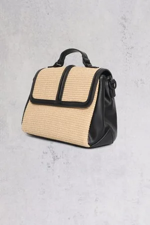 Bulaggi Beige-zwarte schoudertas in stro en faux leder