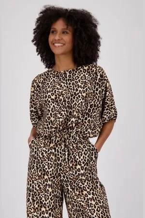 LOUISE Cropped blouse met animal print