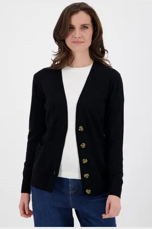 Liberty Island Zwarte cardigan met bruine knopenlijst