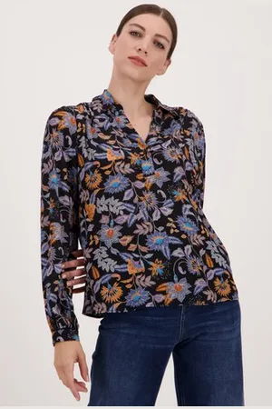 More & More Zwarte blouse met fijne bloemenprint