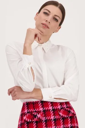 More & More Witte hemdblouse met parels