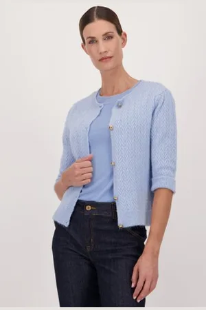 More & More Lichtblauwe cardigan met halflange mouwen