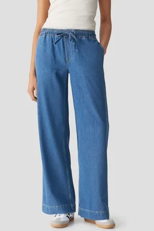 Opus Wijde blauwe jeans met elastische tailleband