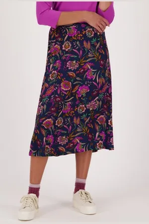 Libelle Donkerblauwe rok met fijne bloemenprint