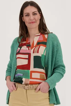 Claude Arielle Fijngebreide blauwgroene cardigan