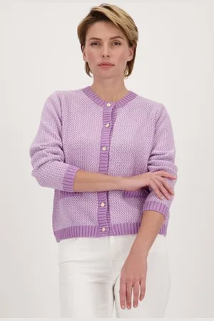 Signature Paars-wit gemêleerde cardigan