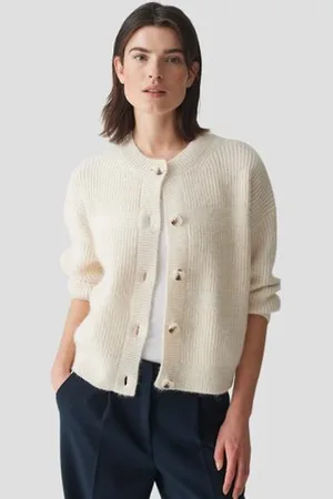 Opus Beige cardigan met alpaca en wol