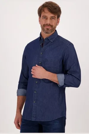 Dansaert Blue Donkerblauw hemd met jeanslook - regular fit