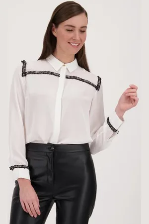 D Auvry Fijne witte blouse met zwarte accenten