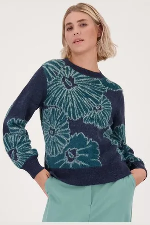 Libelle Donkerblauwe trui met bloemen