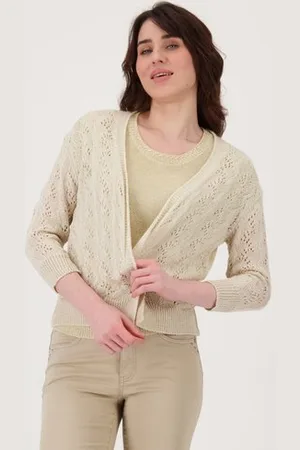 Geisha Beige-bruine cardigan met gehaakte look