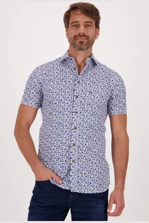 Dansaert Blue Wit hemd met fijne bloemenprint - regular fit