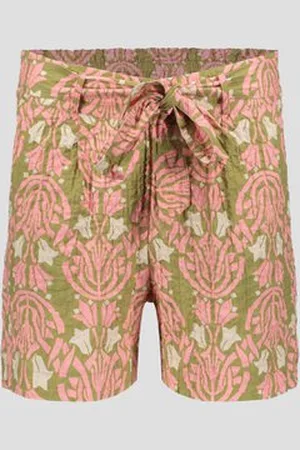 Geisha Groene paperbag short met ecru-roze print