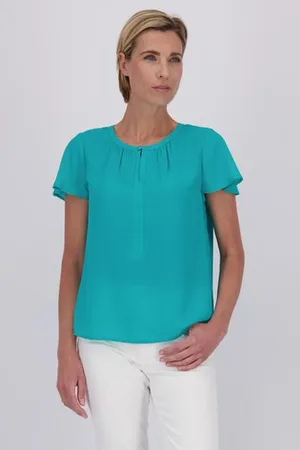 Claude Arielle Turqoise blouse met korte vlindermouwen