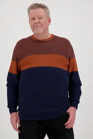 Jefferson Fijne trui met oranje-blauwe colour block