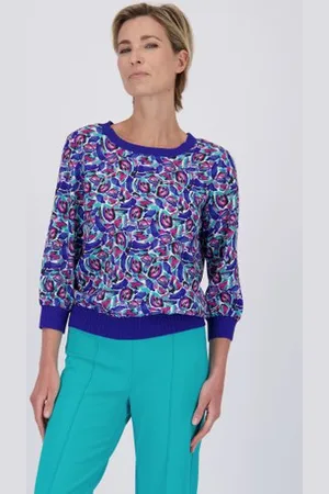 Claude Arielle Donkerblauwe blouse met veelkleurige print