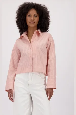 LOUISE Koraalroze cropped blouse met strepen