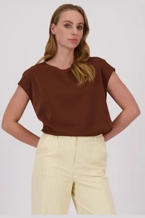 D Auvry Glanzende bruine blouse met korte mouwen