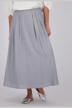 More & More Lange grijze rok met elastische tailleband