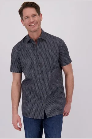 Dansaert Blue Navy hemd met -groene print - Regular fit