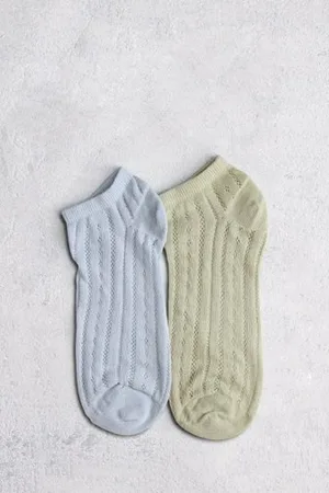 Camano Blauw-groene sokken met open motief - 2 paar