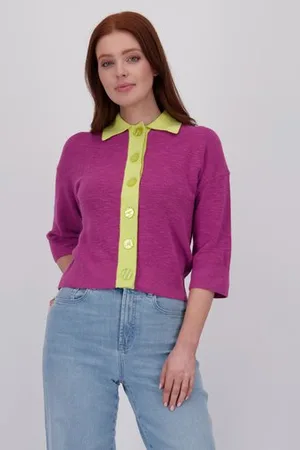 Libelle Paarse cardigan met korte mouwen en knopen