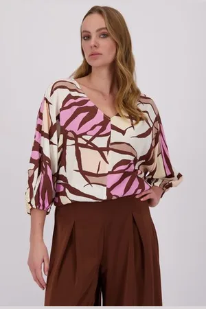 D Auvry Ecru blouse met grafische print