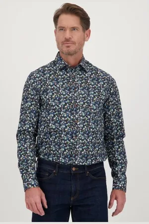 Dansaert Blue Donkerblauw hemd met gebloemde print - Regular fit