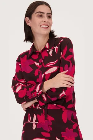 D Auvry Burgundy blouse met fuchsia bloemenprint