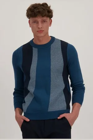 Casual Five Blauwe gebreide trui met patroon