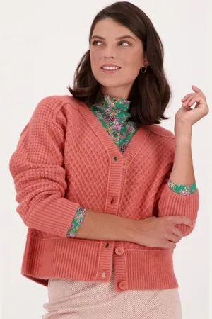 Liberty Island Zalmroze cardigan met geruit patroon