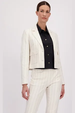 More & More Kortere ecru blazer met zwart gestreept motief