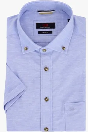 Dansaert Blue Hemd met linnen look - Comfort fit