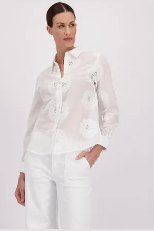 More & More Witte blouse met geborduurde bloemen