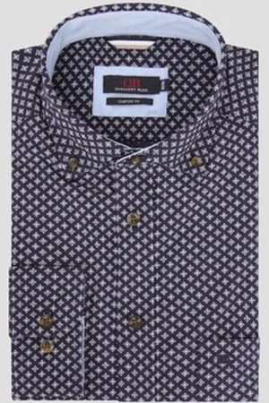 Dansaert Blue Donkerblauw hemd met fijne print - Comfort fit