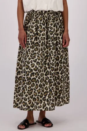 JDY Lichtbeige midirok met luipaardprint