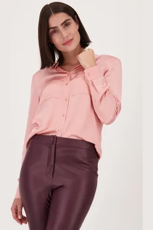 D Auvry Glanzende lichtroze blouse