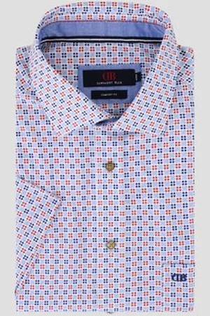 Dansaert Blue Wit hemd met blauw-rode vierkantjes - Comfort fit