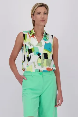 Claude Arielle Mouwloze top met geel-groene print
