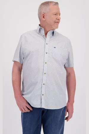 Dansaert Blue Wit hemd met blauw-bruine print - Comfort fit