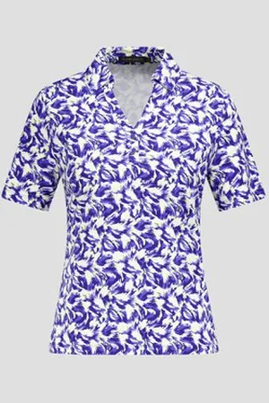 Claude Arielle Ecru polo met blauw-gele print