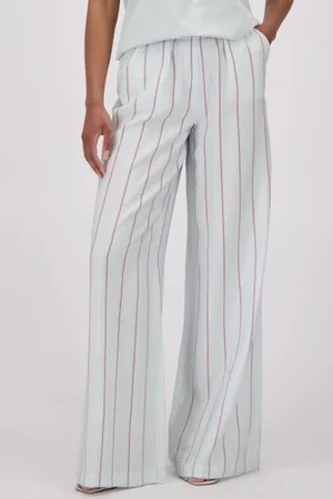 LOUISE Wijde pastelturqoise broek met strepen