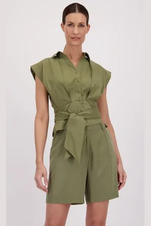 More & More Kaki blouse met strik
