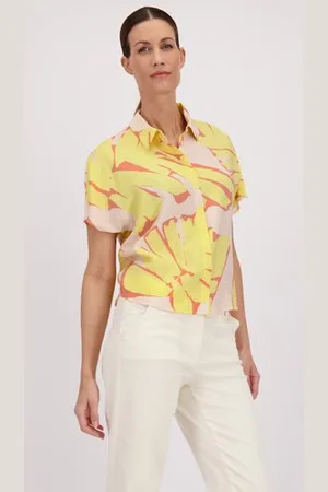 D Auvry Blouse met motief in geel en koraalroze
