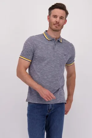 Dansaert Blue Blauwe gemêleerde polo met geel accent