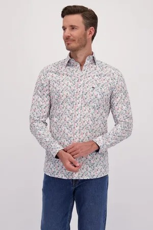 Dansaert Blue Hemd met blauw-roze bloemenprint - Regular fit
