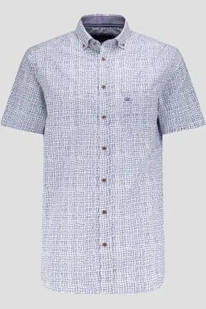 Dansaert Blue Wit hemd met blauwe print - Comfort fit