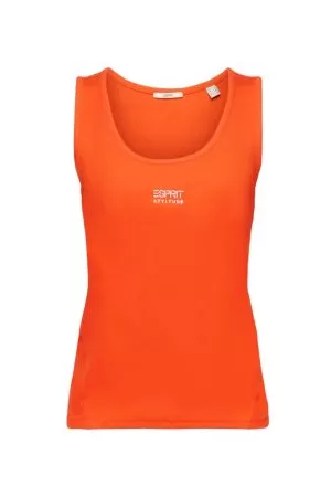 ESPRIT Geribde tanktop met logoborduursel
