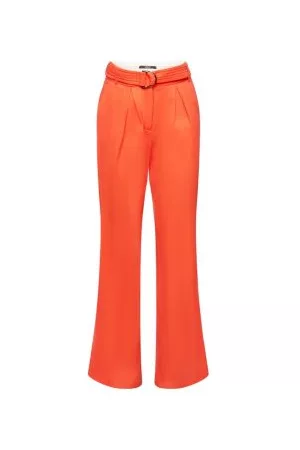 ESPRIT Broek met wijde pijpen en hoge taille van linnen